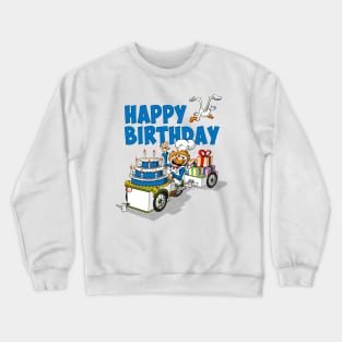 Happy birthday illustration. The cook who delivers the birthday cake. Crewneck Sweatshirt